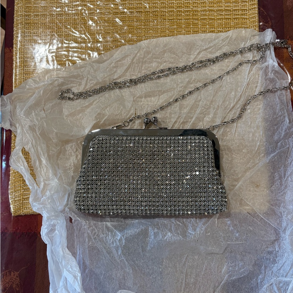 Glamorous Silver Evening Clutch with Chain Strap